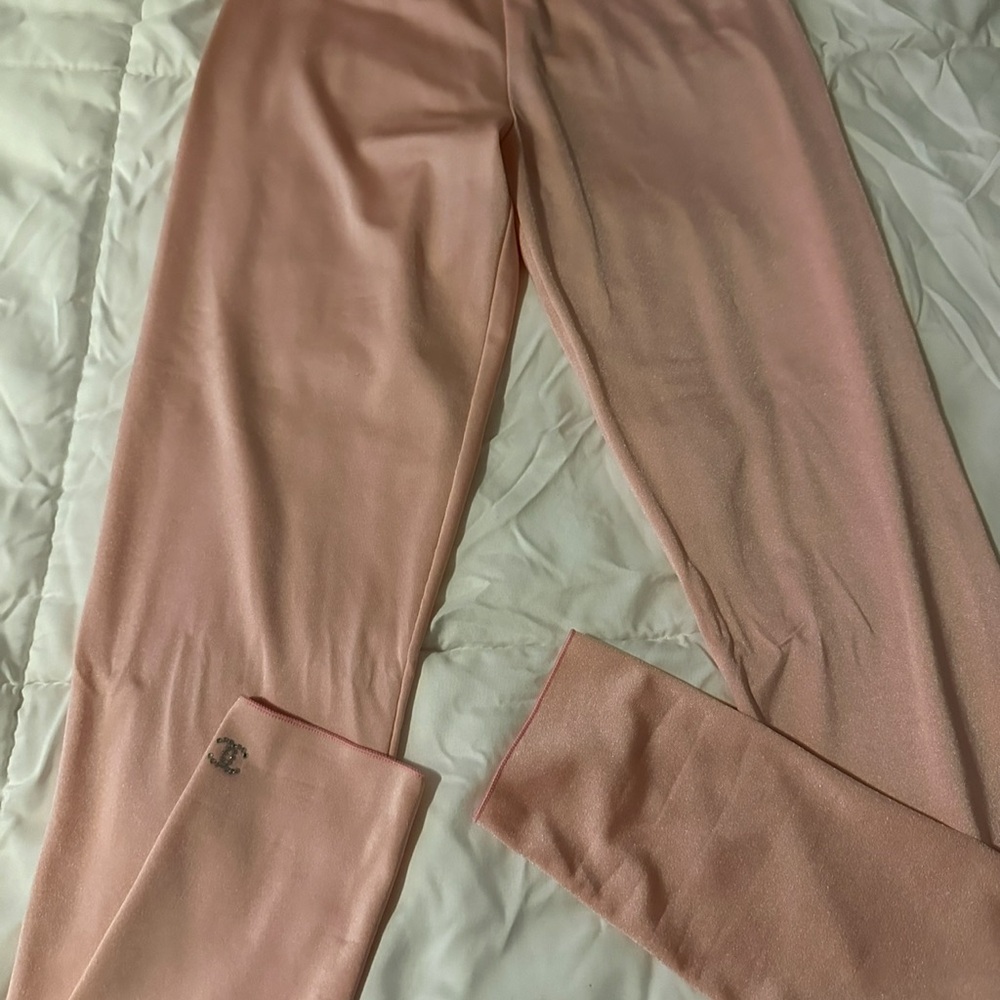 CHANEL Pale Pink Silk-Look Skirt with Branded Waistband